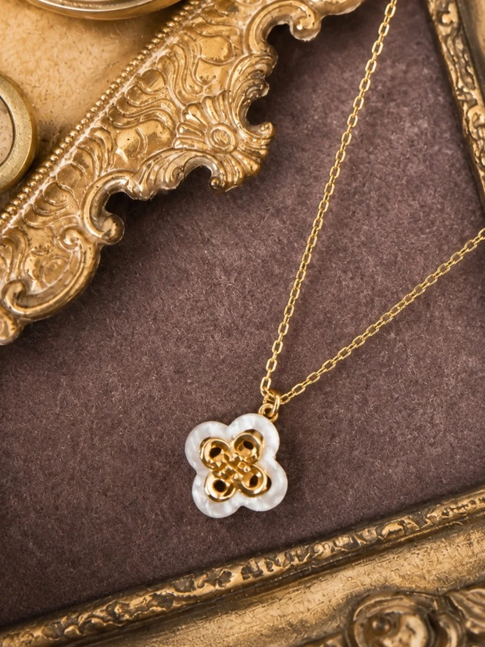 TORY BURCH • Mother-Of-Pearl Kira Clover Logo Pendant Necklace